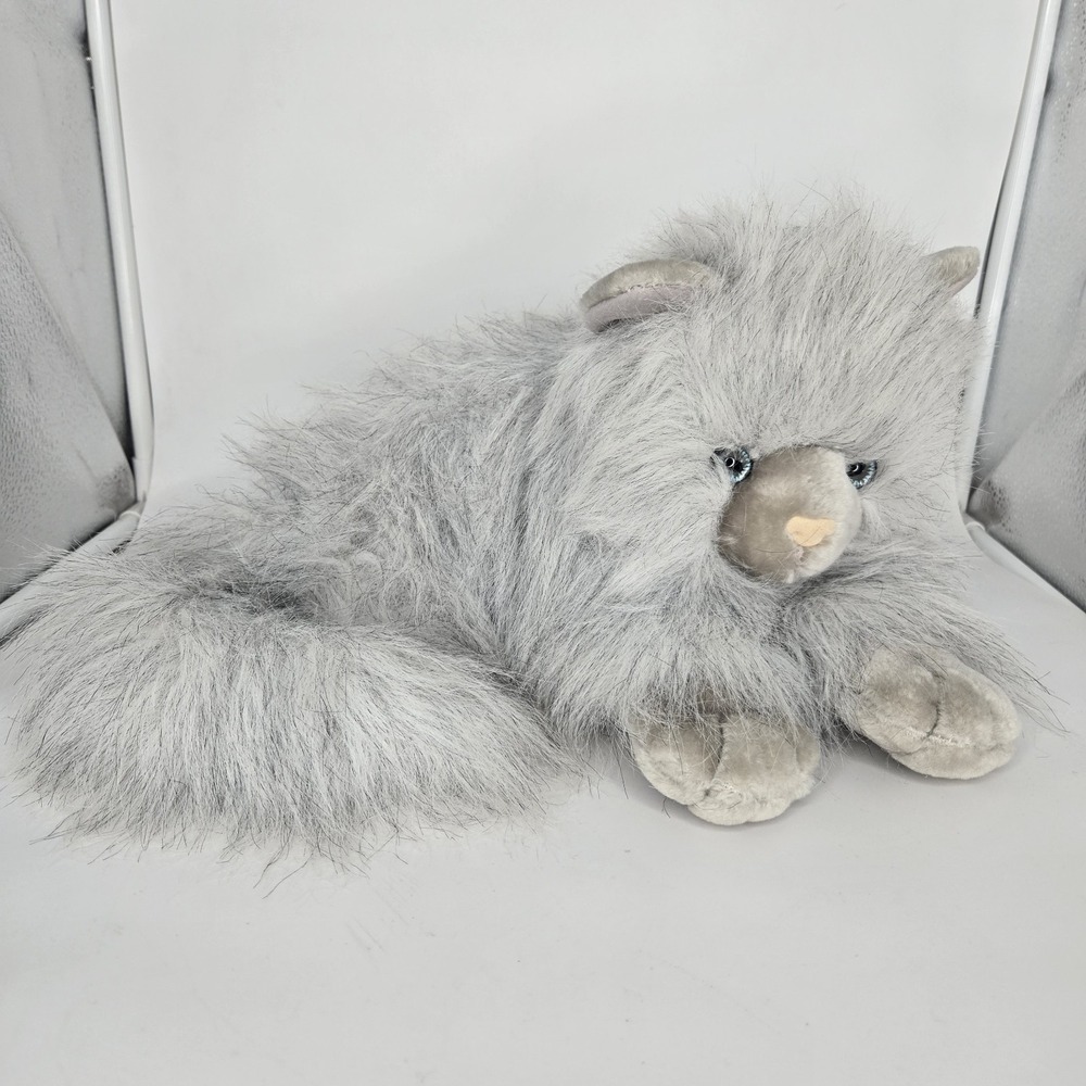 Fiesta Concession Lying Cat White Gray Plush Blue Eyes 12" 1991 Vtg America Wego